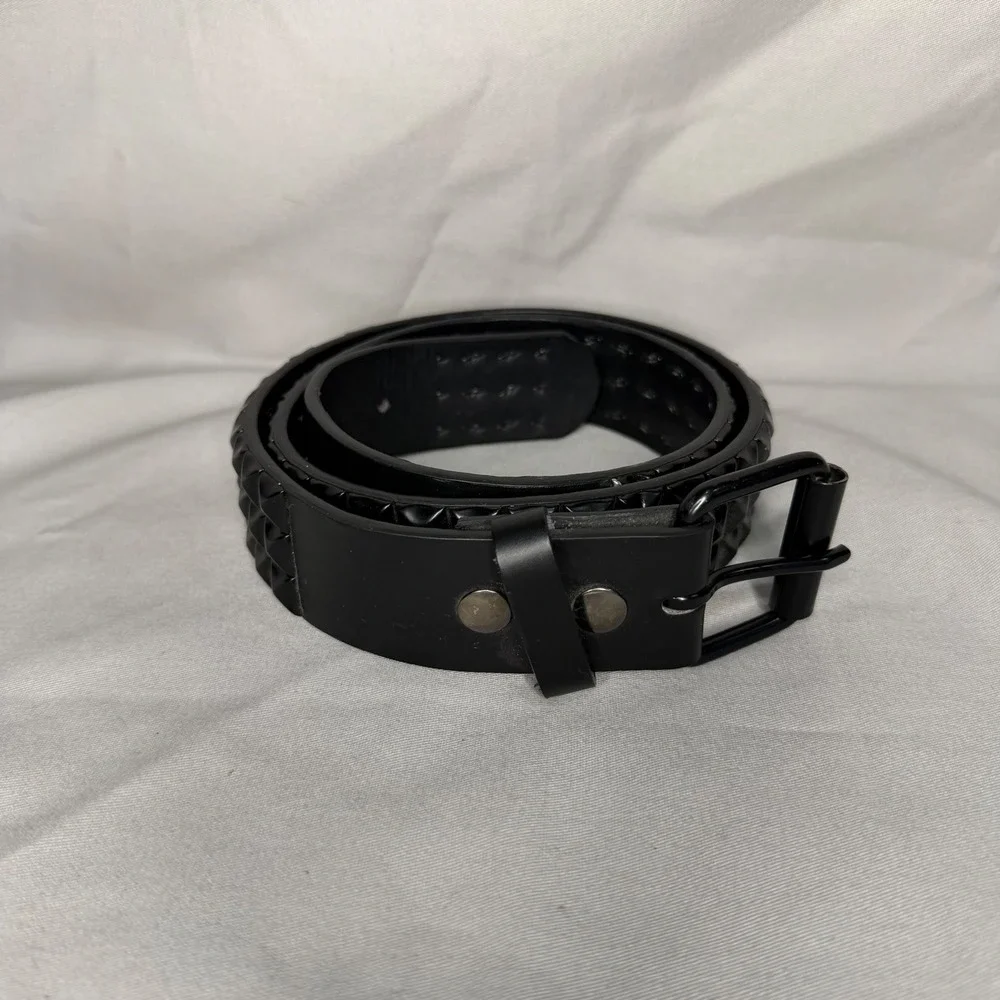 Vintage Hot Topic Mens Black Triple Row Pyramid Stud Belt Punk Emo Goth L 36-38